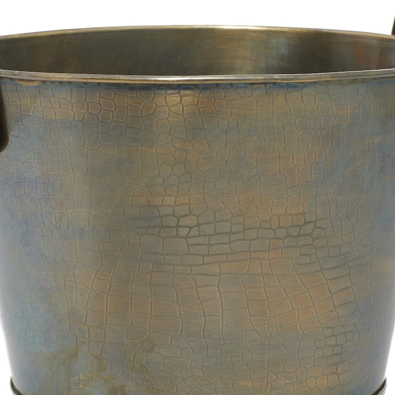 Stainless Steel Metal Ice Bucket with Leather Strap Handles - Bronze - Roche River Decor
