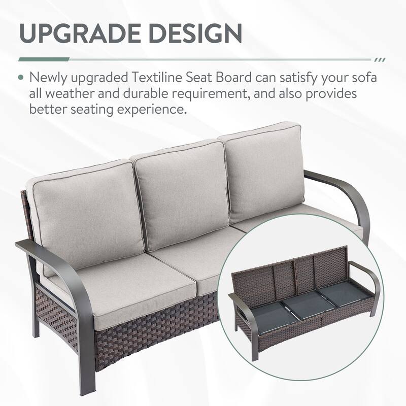 Patio Furniture Outdoor 3 Seater Sofa with Ottoman Set