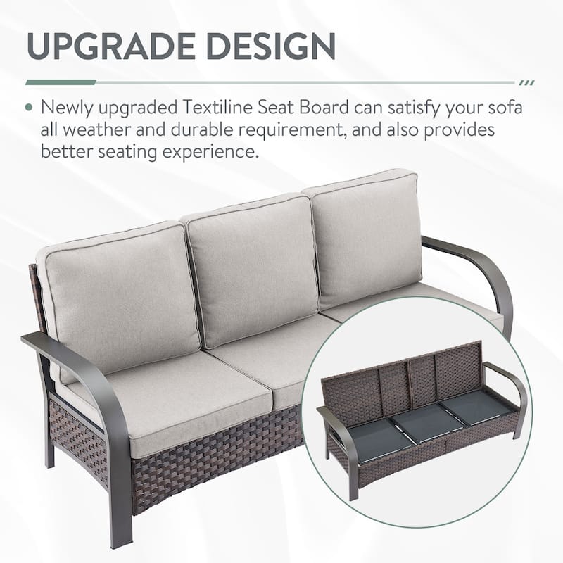 Pocassy Outdoor Patio Sofa Chairs Ottoman Set Funiture