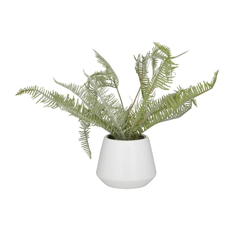 Faux Foliage Fern Artificial Plant with Realistic Leaves and White Ceramic Pot - Green - Roche River Decor