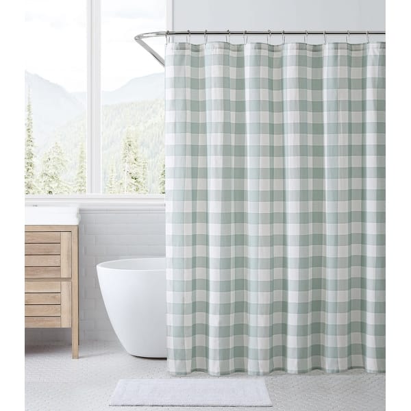 Plaid Cotton Shower Curtain - Green
