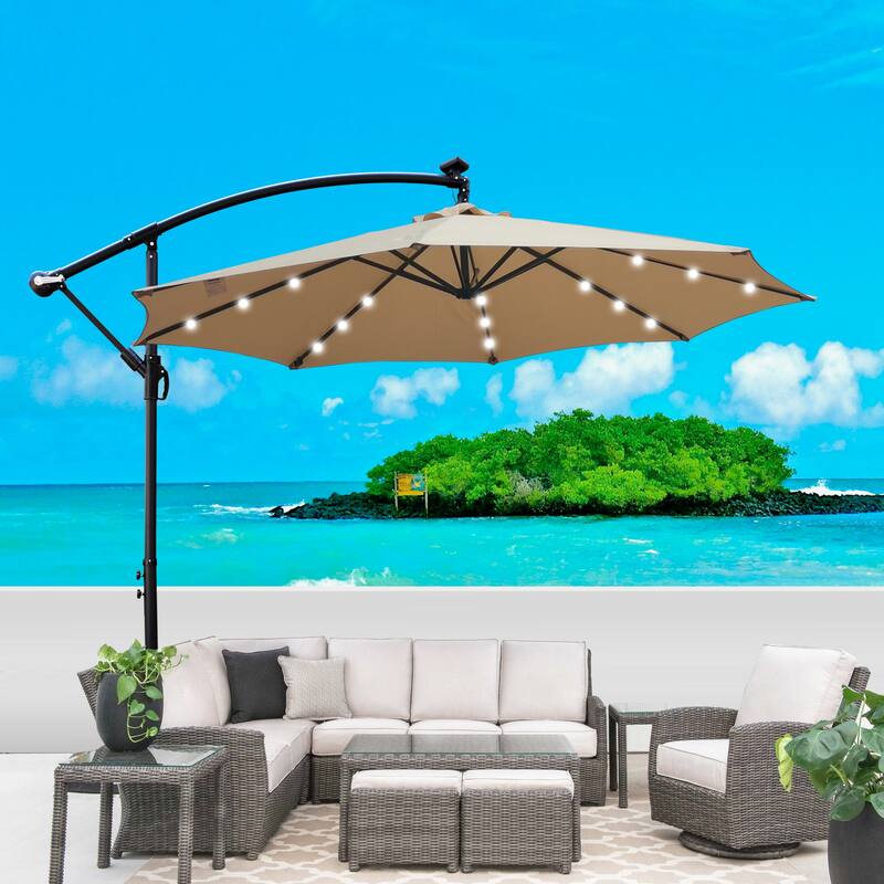 10ft Outdoor Patio Umbrella Waterproof Solar Powered LED Lighted