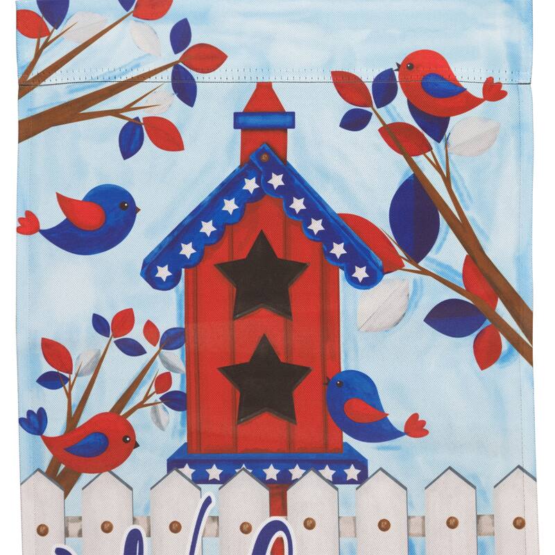 Patriotic Birds Birdhouse "Welcome" Outdoor Garden Flag 18" x 12.5"