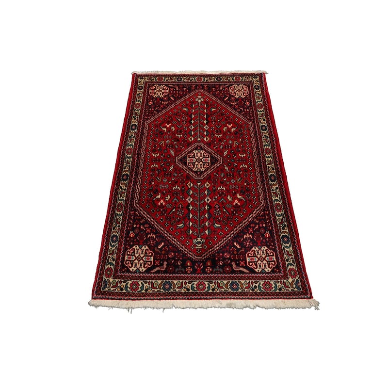 3'3''x5 Hand Knotted Wool Red Abadeh Traditional Rug - 3' 3'' x 5'