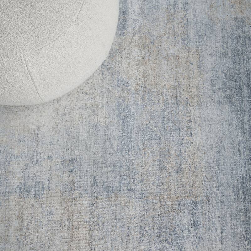 EXQUISITE RUGS Fine Pure Silk Hand-knotted Silk Blue/Brown Area Rug.