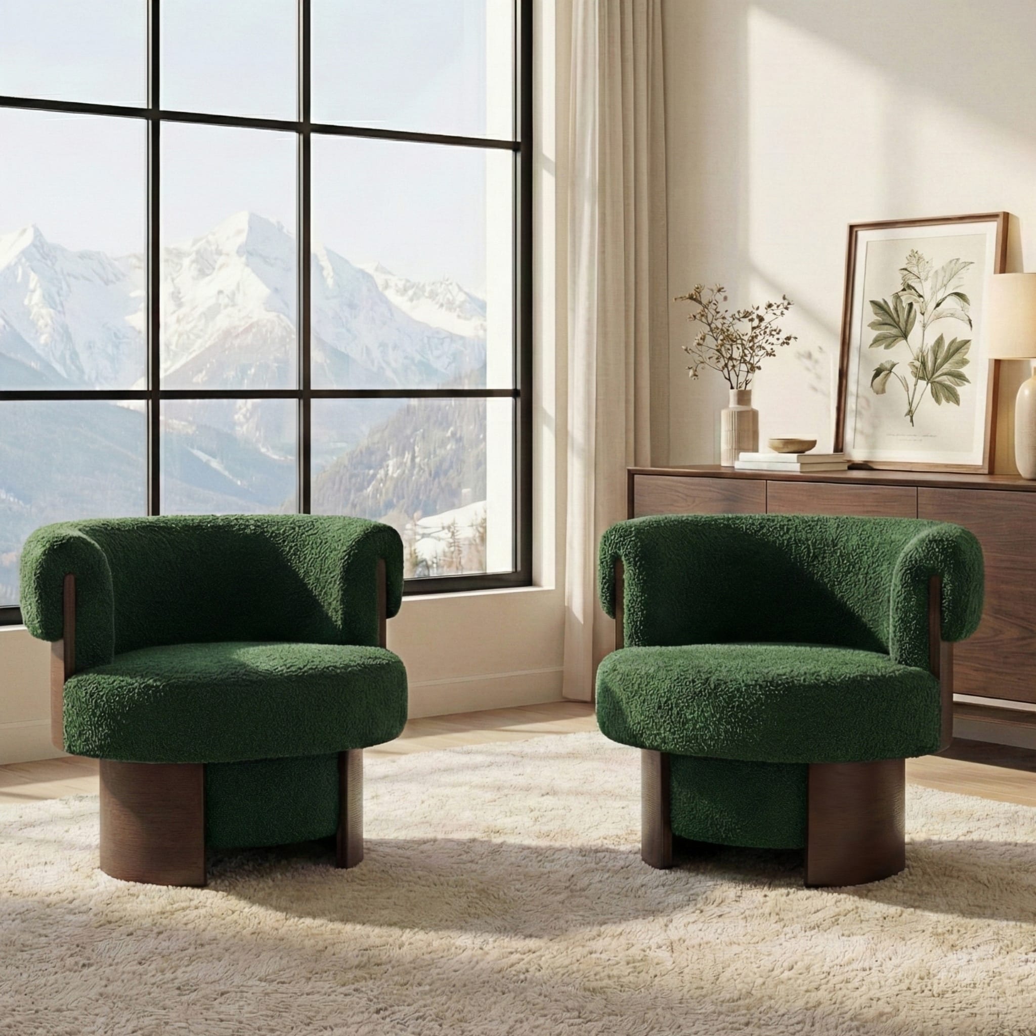 Green Swivel Chair Barrel Chair Accent Chair with Recessed Arms, Set of 2 Padded Chair Reception Chair Reading Chair