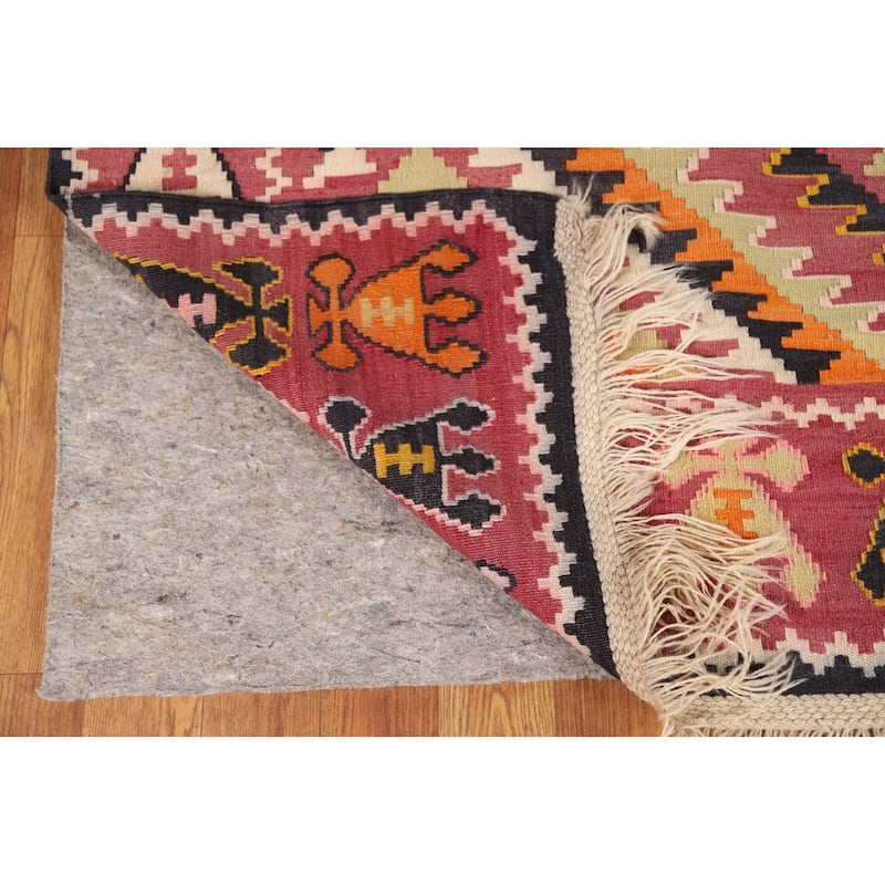 100% Pink Geometric Kilim Persian Vintage Area Rug Wool Carpet - 5'5"x 9'2"