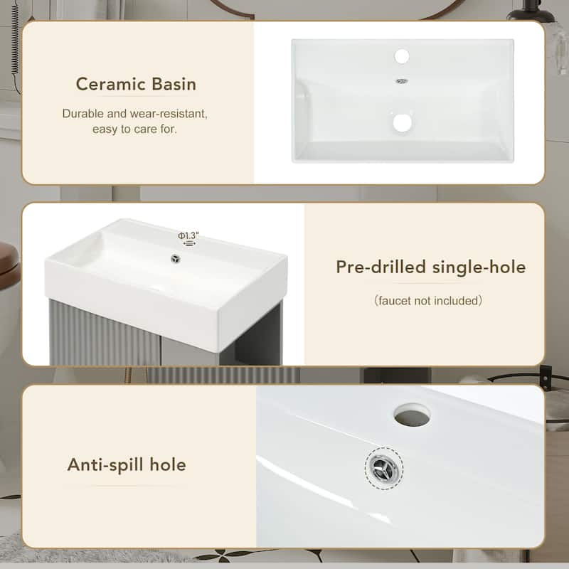 21.6 inch Modern Floating Bathroom Vanity with Ceramic Basin - Perfect for Small Bathrooms, Right side storage