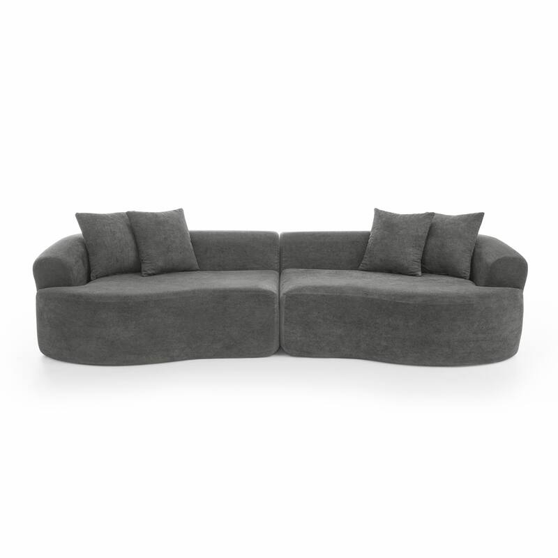 Modern Cloud 4 Seater Sectional Curved Sofa, Minimalist Compression Living Room Couch, No Assembly Needed, Chenille
