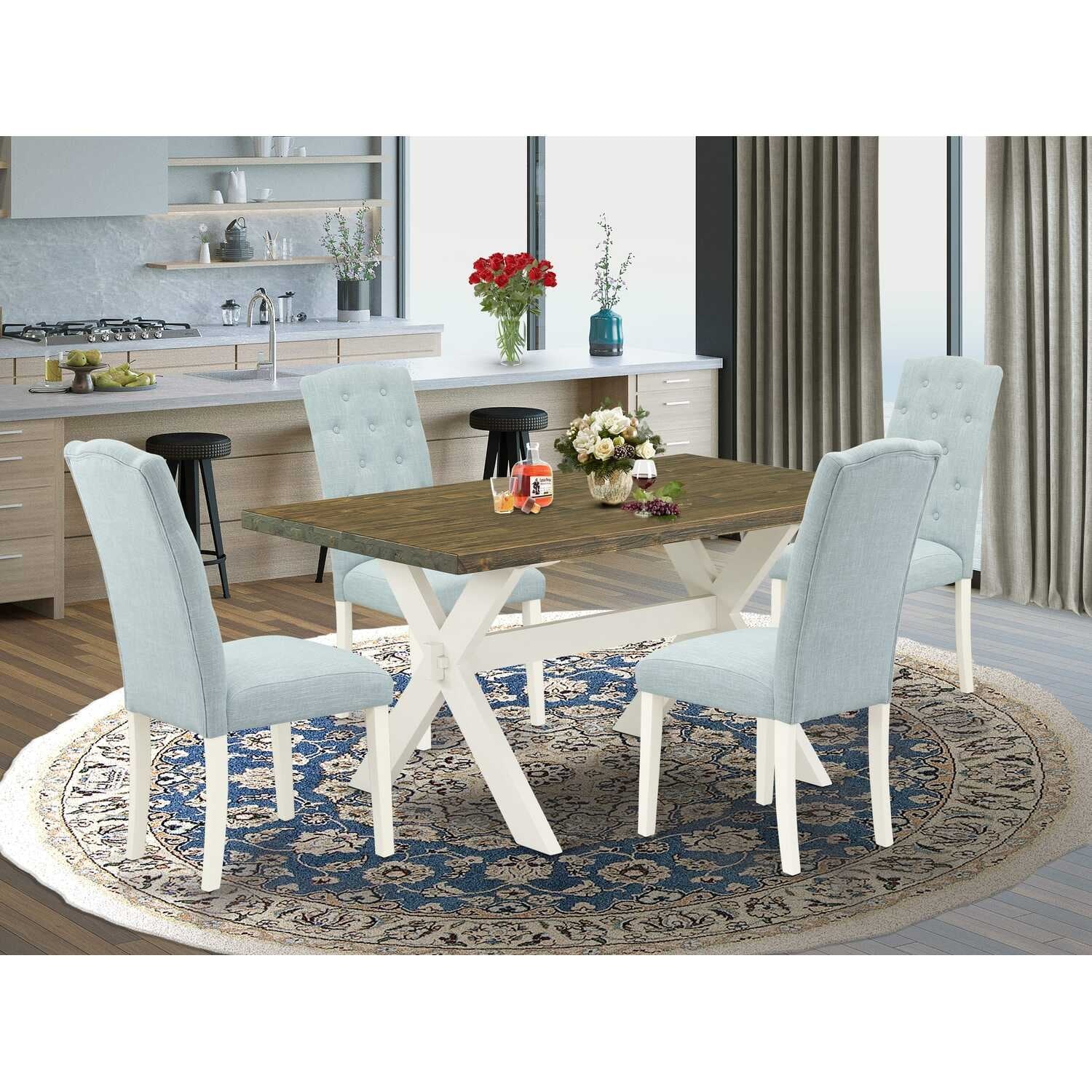 HomeStock 5-Piece Natural Oak Finish Solid Wood Top Dining table with 4 Chairs