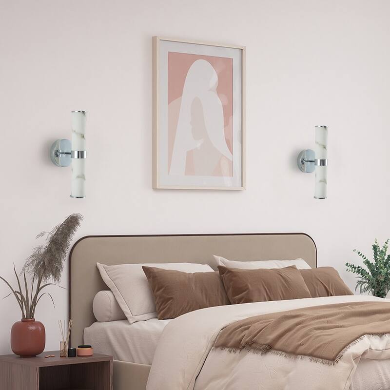 Resin Imitation Marble and Chrome Wall Sconce,Set of 2,Vertical Light Fixture for Bathrooms, Hallways(Only Indoor)