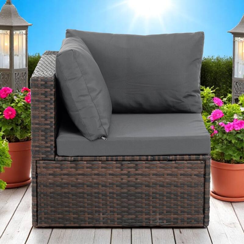 5-Piece Patio Furniture Set with PE Wicker Furniture set, Tempered Glass Table, Cushions with Zipper,Outdoor Furniture set