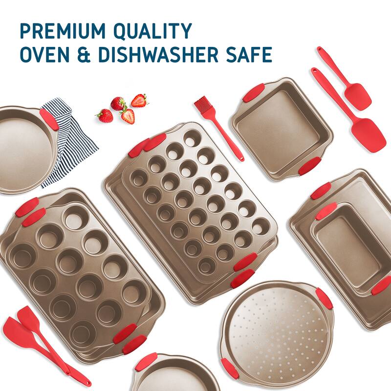 JoyTable Bakeware Set - Nonstick Bakeware Set With Silicone Handles & Utensils