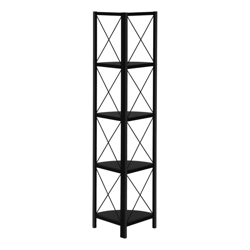 Bookshelf, Bookcase, Etagere, Corner, 4 Tier, 60"h, Office, Bedroom, Laminate, Metal, Contemporary, Modern