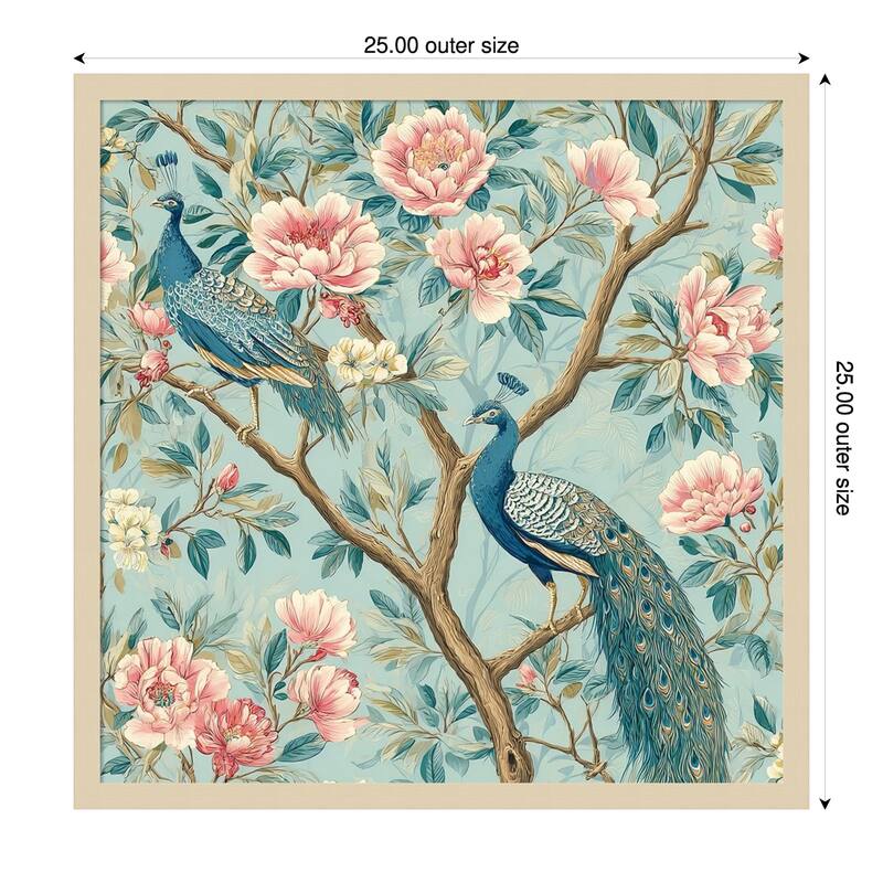 Peacock Mughal Mural by Tradelink inhouse artist Wood Framed Wall Art Print - 25 x 25 in - Brown