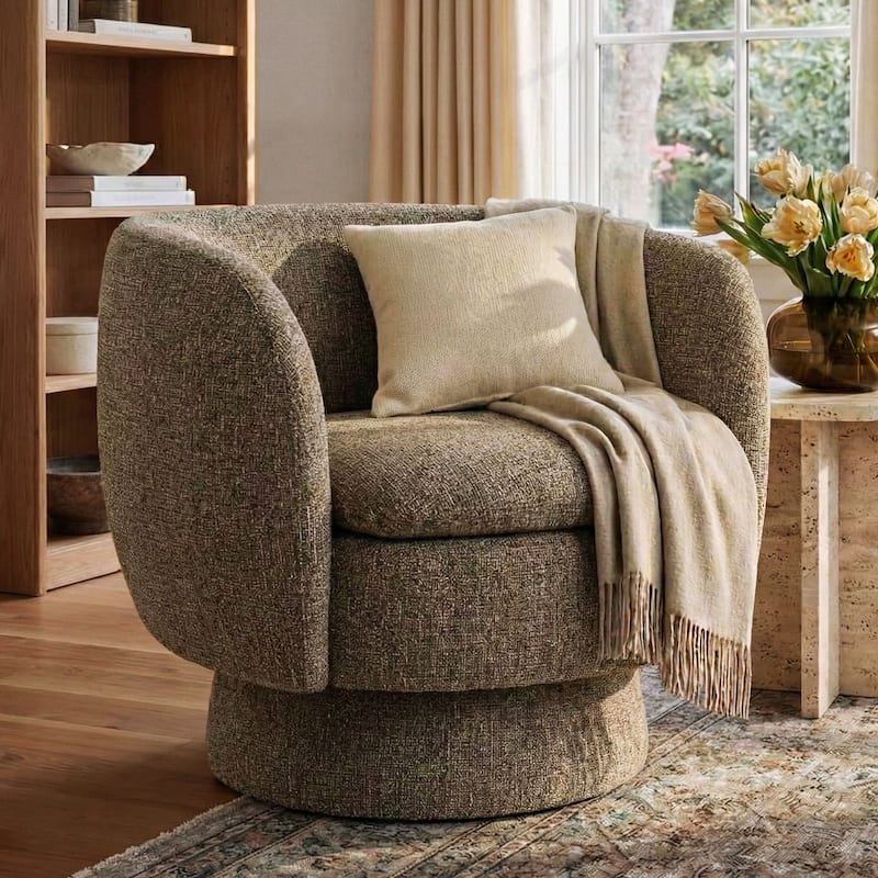 Upholstered 360 Swivel Barrel Accent Armchair