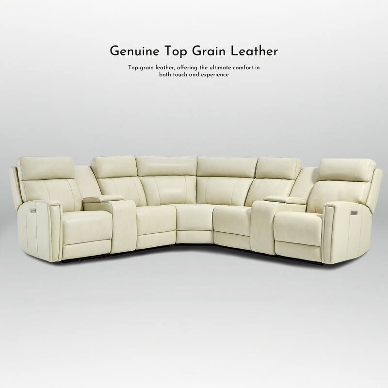 7PCS, 3 Power Recliners, Leather Reclining Sectional with Power Headrest & Lumbar, USB Port & USB-C Port