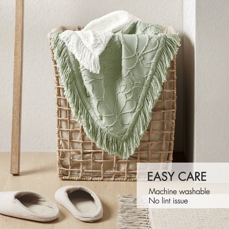 Sage King 3-Piece Bedspread Set Oversized Chenille Floral with Fringe Border