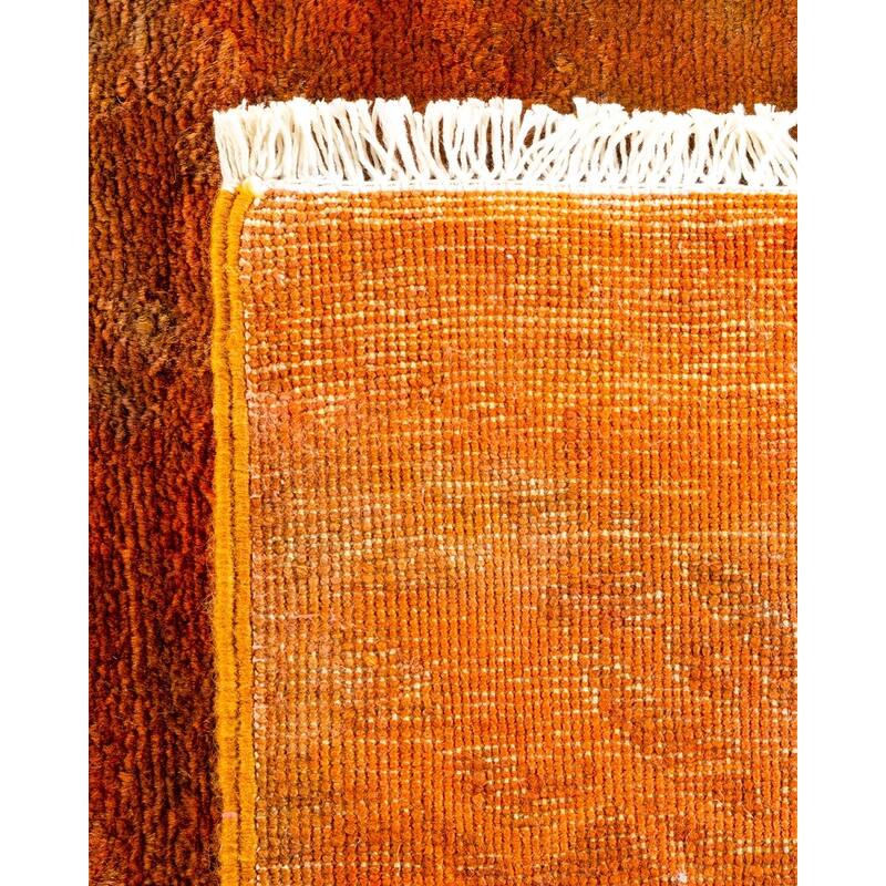 Overton Hand Knotted Wool Vintage Inspired Modern Contemporary Overdyed Orange Area Rug - 6' 1" x 12' 3"