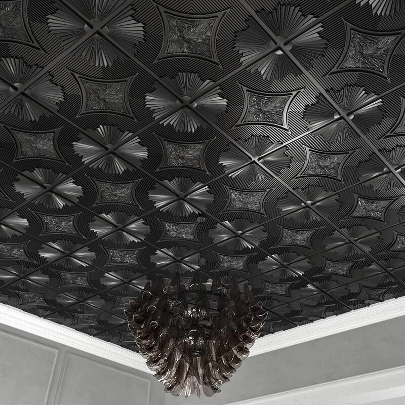 Art3d Drop Ceiling Tiles 2x2ft ,3D Wainscoting Panels Glue Up,12Pcs, 48 Sq.ft - Black