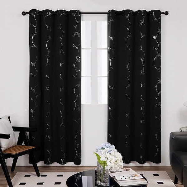 Deconovo Blackout Silver Little Flowers Curtains(2 Panel) - On Sale ...