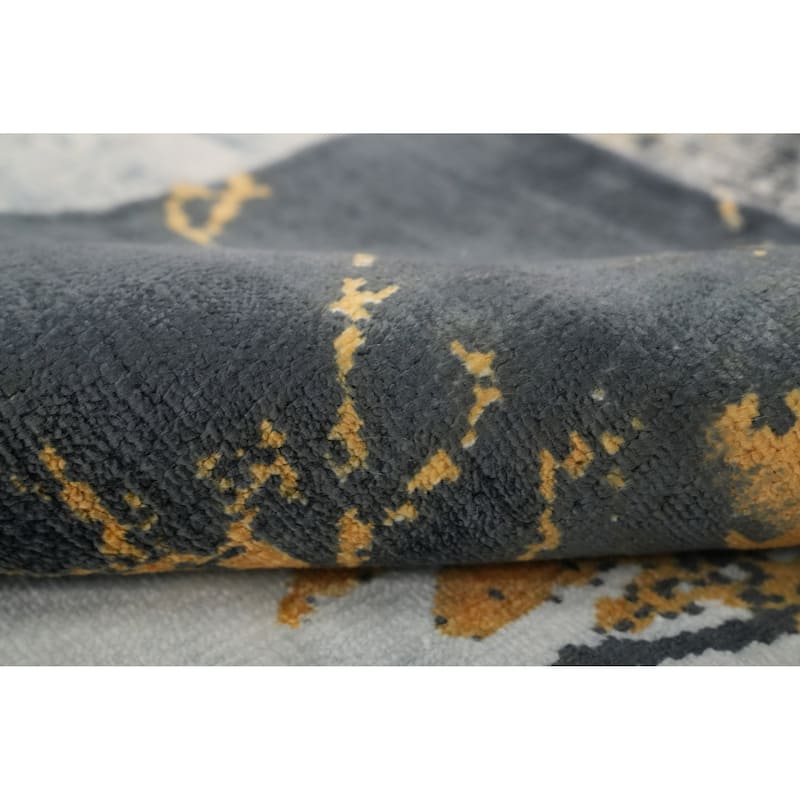 Hand Knotted Oriental Viscose Silk Carpet Modern Pictorial Multi-Colored Abstract Area Rug - 7' 10'' X 5' 8''