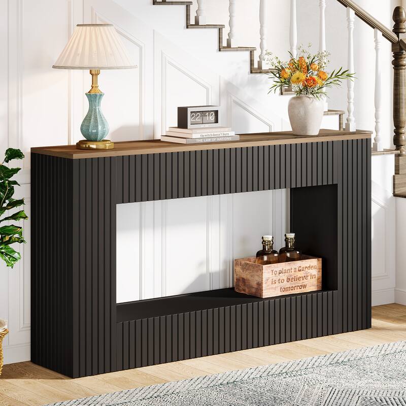 55-Inch Modern Console Table with Storage, 2-Tier Narrow Long Sofa Table Behind Couch Table for Entryway