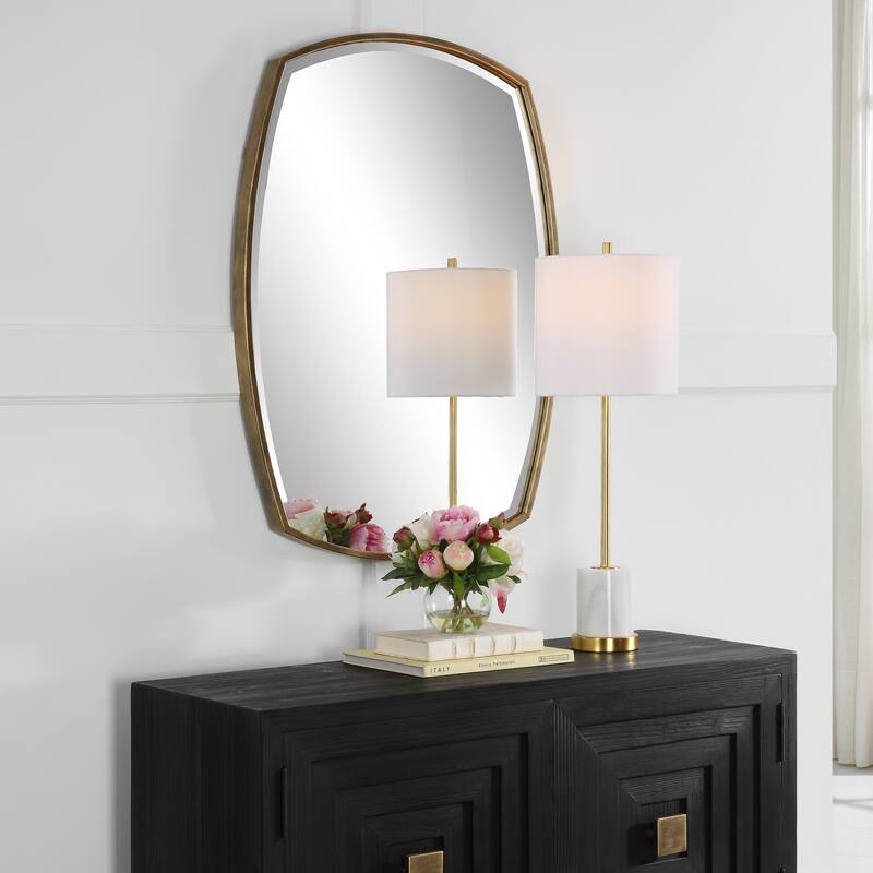 Beveled Iron Framed Wall Mirror - 38.25" - Gold