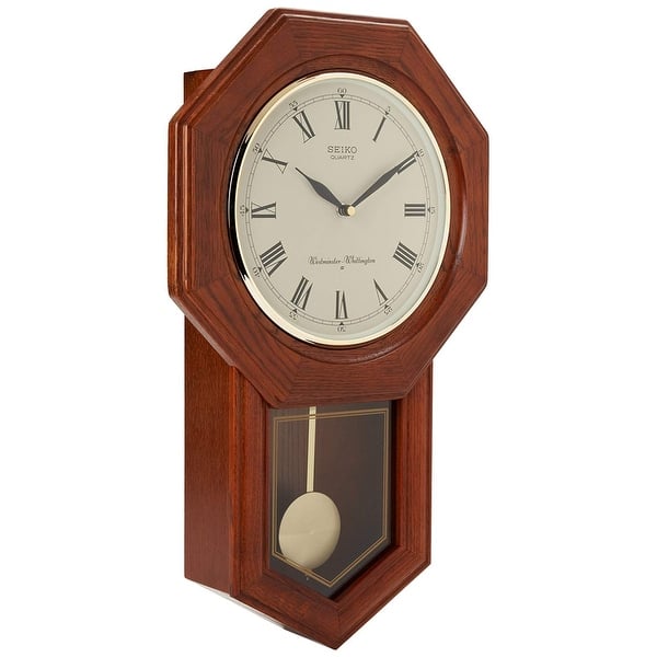 Seiko QXH102BC Wall Pendulum Schoolhouse Clock Dark Brown Solid Oak