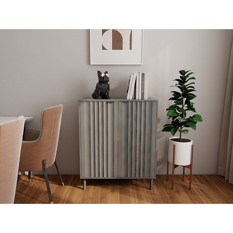 Modern Kitchen Buffet Storage Cabinet with Open Shelves, Stripe Cabinet Accent Cabinet Enclosed Cabinet