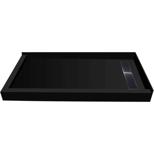 Tile Redi RT3460RDL-PVC3 Redi Trench 60" X 34" Corner Shower Pan with Double Threshold and 2" Right-Side Drain - Brushed Nickel