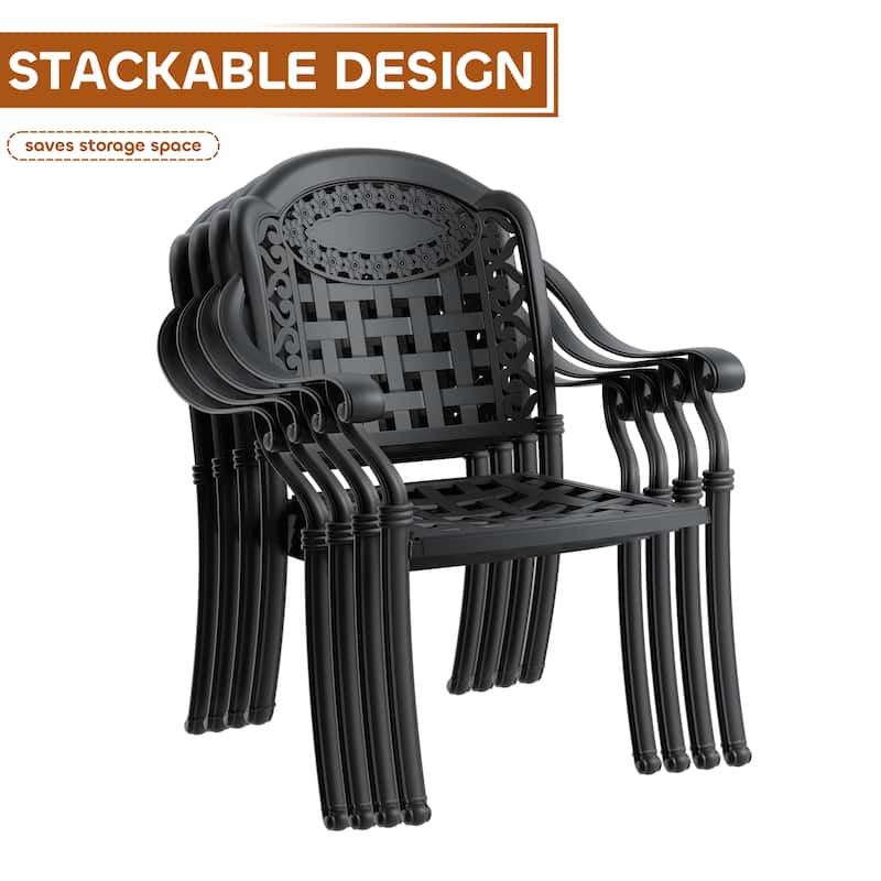 3/5 Piece Cast Aluminum Outdoor Dining Set with 39.37 in. Round Table and Seat Cushions
