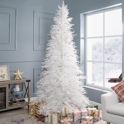 Winter Wonderland White Pre-Lit Christmas Trees with Warm Lights & Full Branch Tips, 6.5 ft & 7.5 ft Sizes