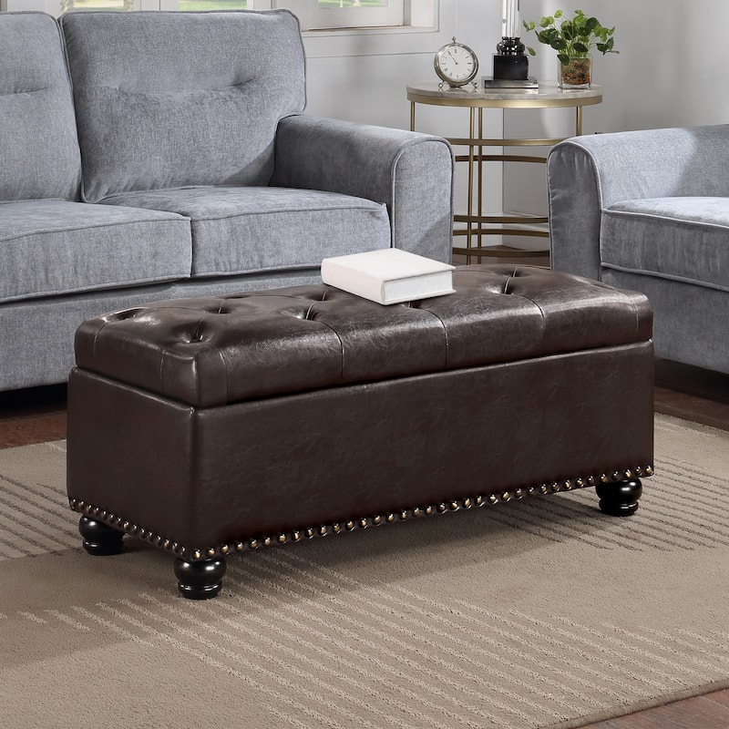 Upholstered Storage Ottoman Bench with Hidden Storage and Long Cushion Top for Hallways, Bedrooms or Living Rooms