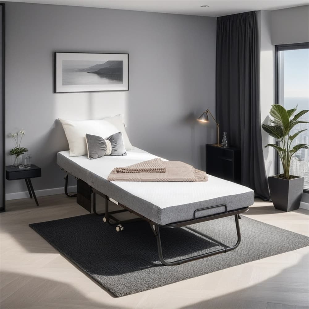 Folding Bed Cot with Mattress for Adults, Foldable Metal Frame Bed