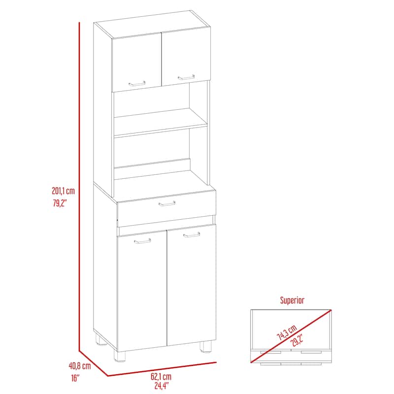 Pembrooke 2-Shelf 1-Drawer Microwave Pantry Cabinet Smokey Oak and White