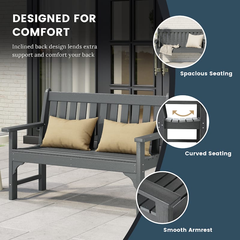 Polytrends Laguna Outdoor Patio 4-Piece Garden Chair and Porch Bench Conversation Set