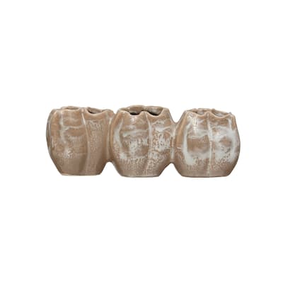 Stoneware Pod Shaped Vase with 3 Sections and Edge