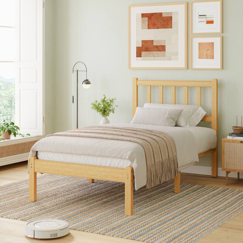 37 Inch Solid Bamboo Bed Frame with Headboard, Stylish & Sturdy Sleep Solution