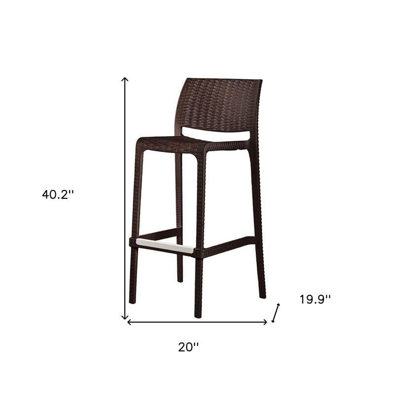 HomeRoots Set of Two 30" Brown Faux Rattan Low Back Outdoor Bar Height Chairs