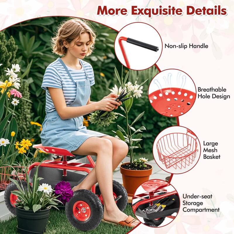 Costway Garden Cart Rolling Work Seat Wagon Scooter for Planting with - See Details