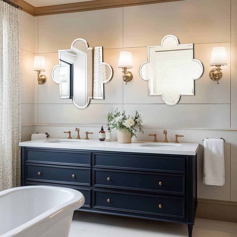 Frameless Bathroom Mirror Wall Mounted Modern Stylish Design with Contemporary Bevelled Edges