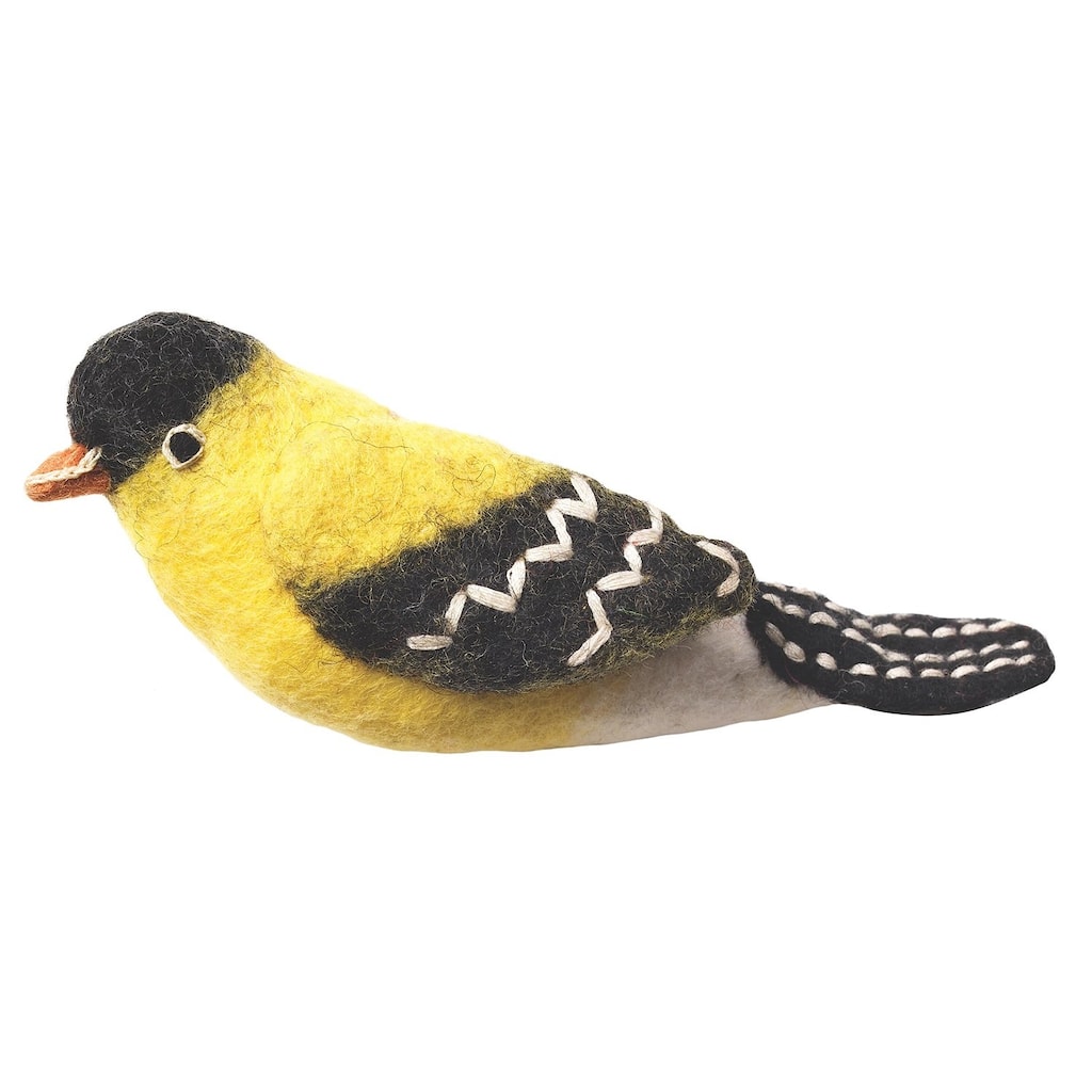 Handmade Wild Woolies Goldfinch Felt Bird Garden Ornament (Nepal)