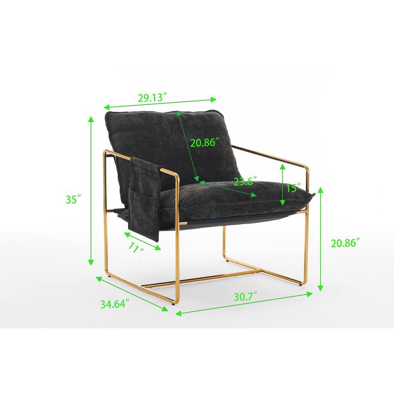 Upholstered Hanging Armchair with Arm PocketsMetal Frame, Gold-Plated Craftsmanship,2 Chairs in 1 Box