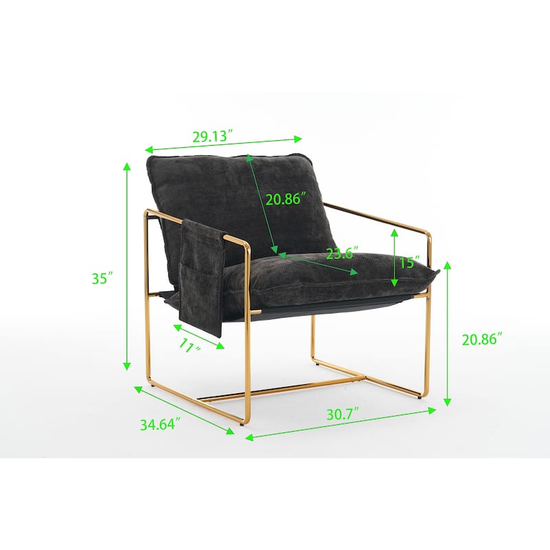 Woven Velvet Armchairs (2-Pack) Gold-Plated Metal Frame with Crushed Foam Cushions and Arm Pockets, 350lb Capacity