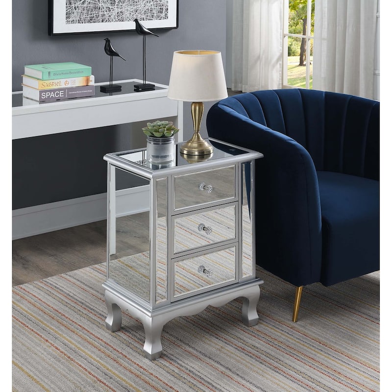 Convenience Concepts Gold Coast Vineyard Mirrored 3 Drawer End Table - Silver/Mirror