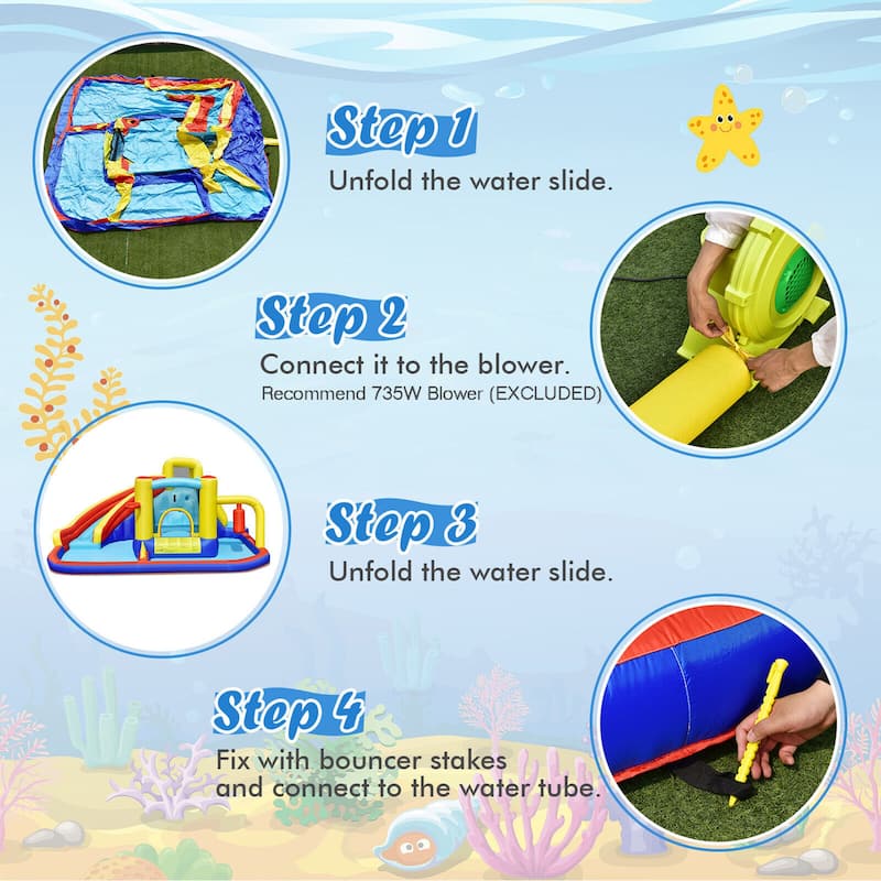 Gymax 7-in-1 Inflatable Water Slide Water Park Kids Bounce Castle