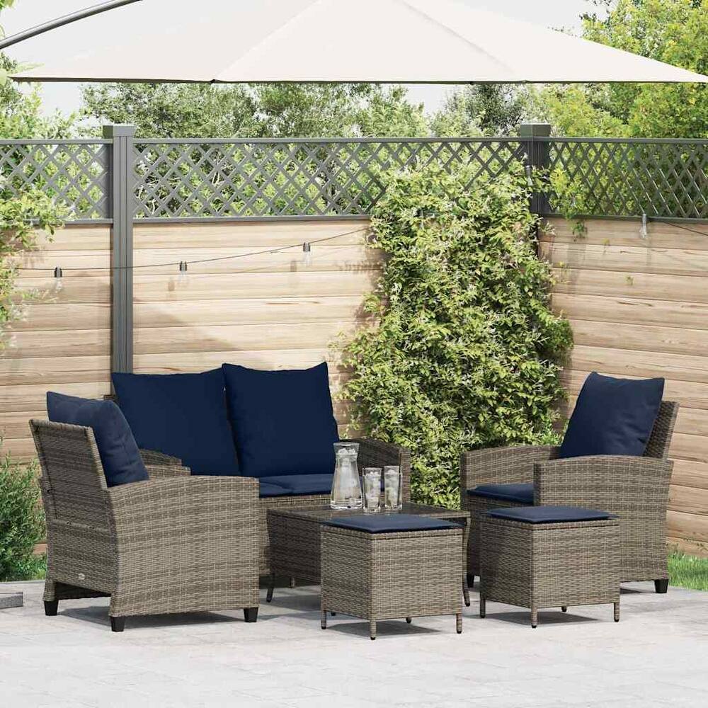 vidaXL 6 Piece Patio Sofa Set with Cushions Black/Brown/Gray Poly Rattan
