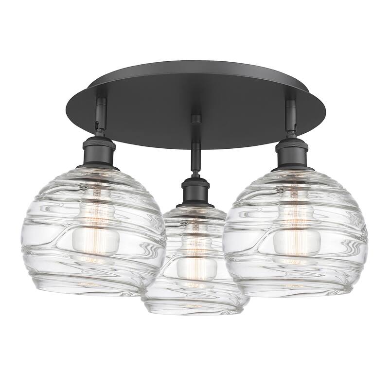 Innovations Lighting Athens Deco Swirl - 3 Light 20" Flush Mount - Matte Black/Clear Deco Swirl