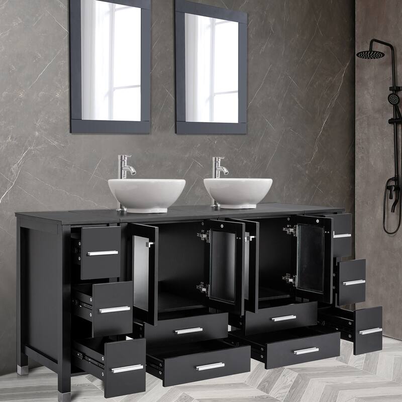 72" Bathroom Vanity Set with Vessel Sink Side Cabinet Combo